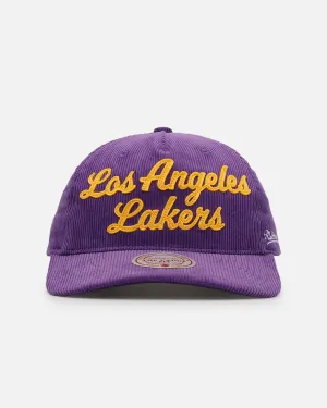 Mitchell & Ness Los Angeles Lakers Stack Script Corduroy Snapback Purple