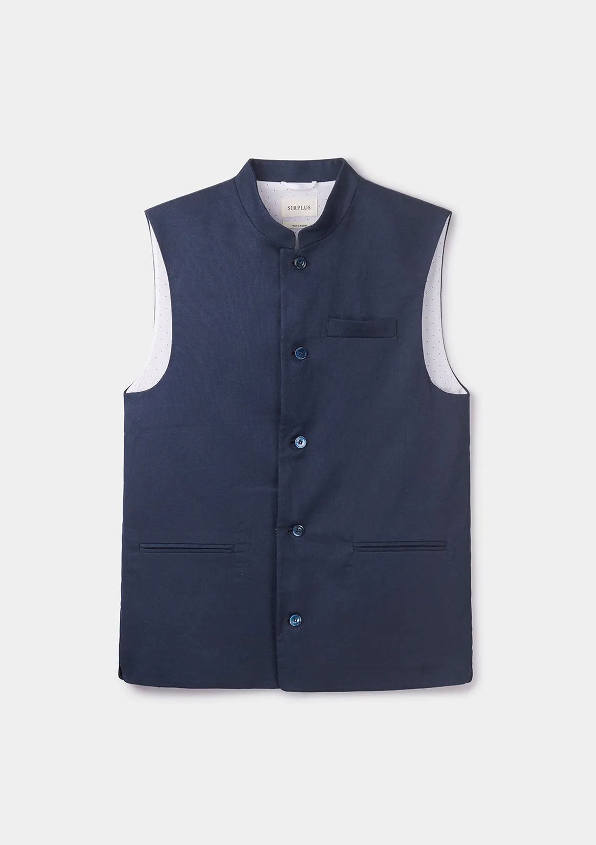 Navy Cotton Linen Nehru Waistcoat