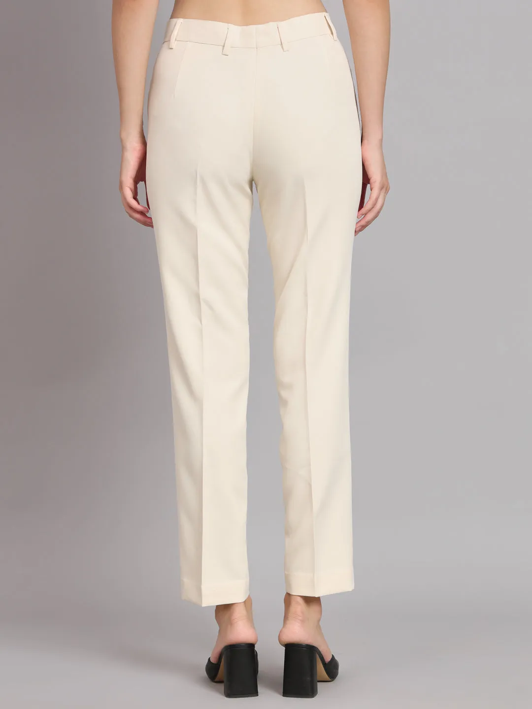 Off-White Polyester Regular fit Formal Trouser