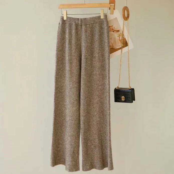 Office-Ready Cashmere Scarf Top & High-Waisted Trousers Matching Set