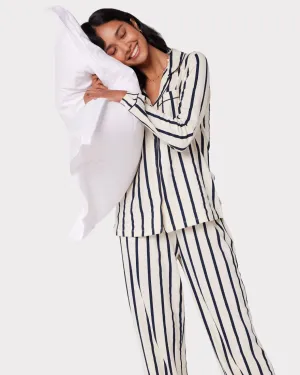 Organic Cotton Stripe Long Pyjama Set - Navy