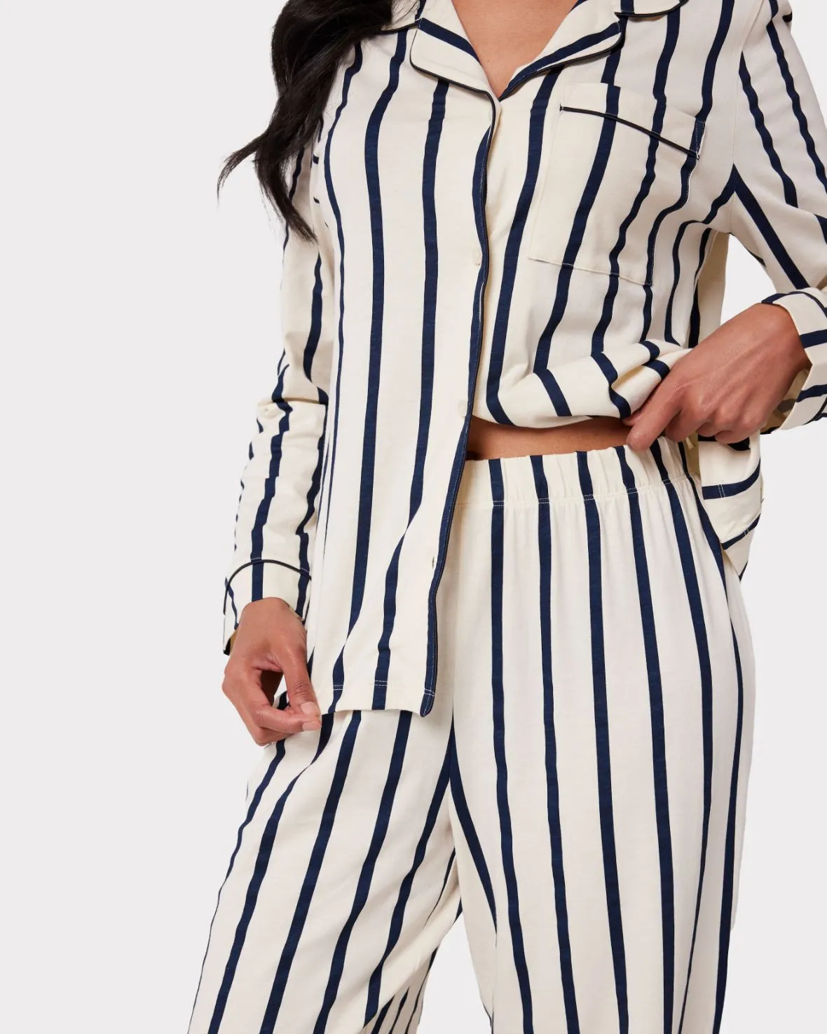 Organic Cotton Stripe Long Pyjama Set - Navy