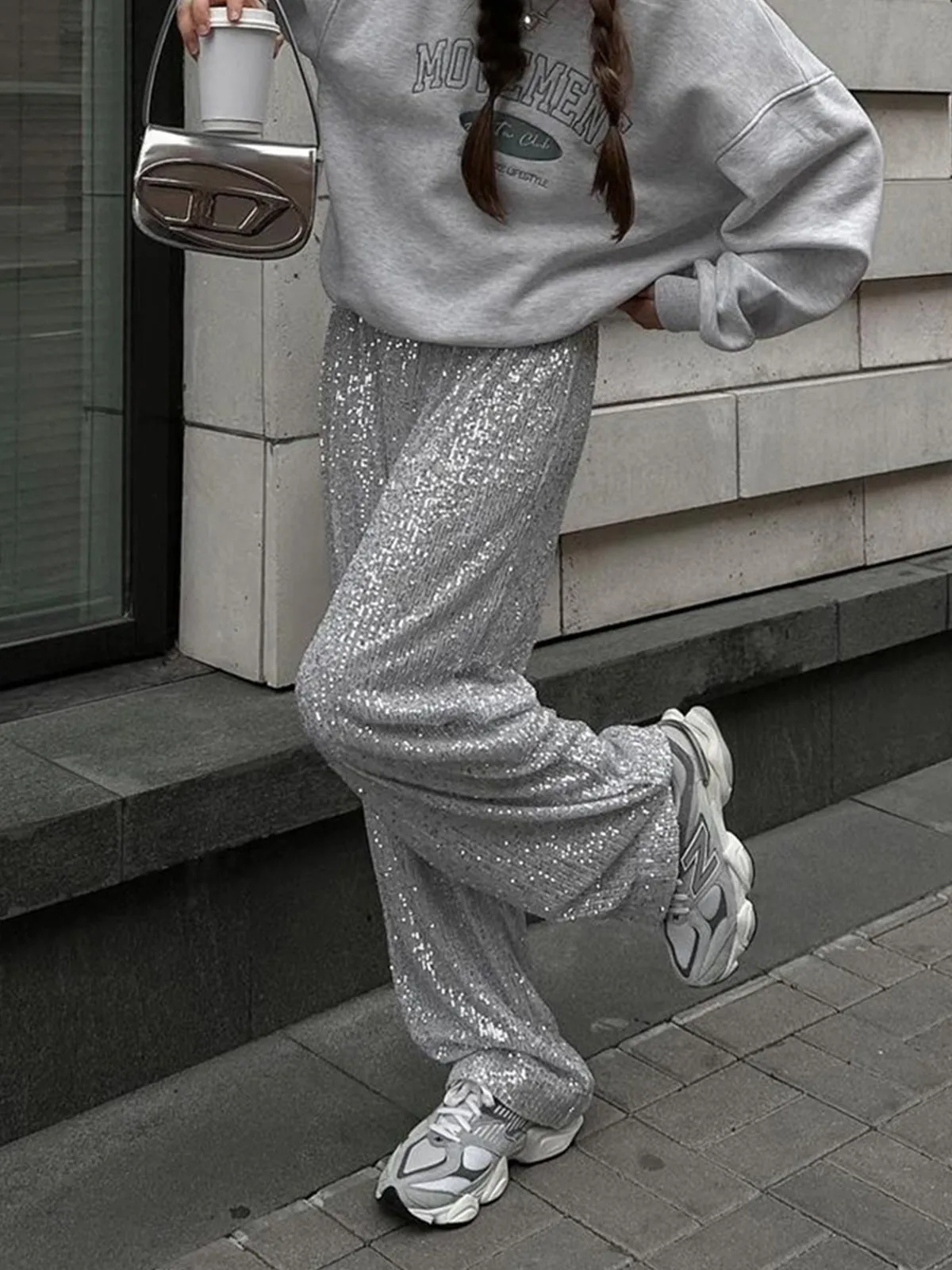 Oversized Sequin Graceful Straight Leg Pants