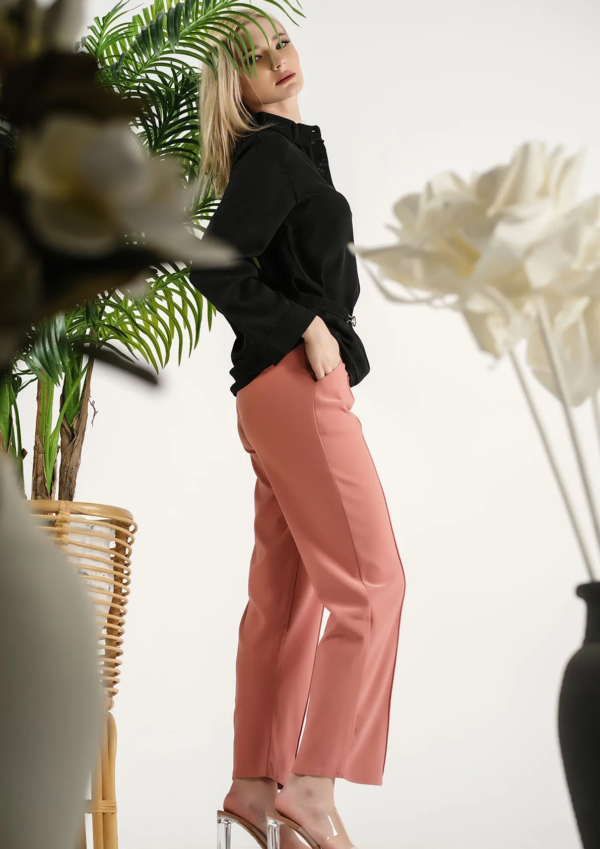 Pastel Perfection: Coral Cropped Trousers