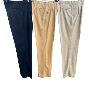 Paul Fredrick Mens Set Of 3 Navy Beige & Checkered Pleated Dress Pants New 37W