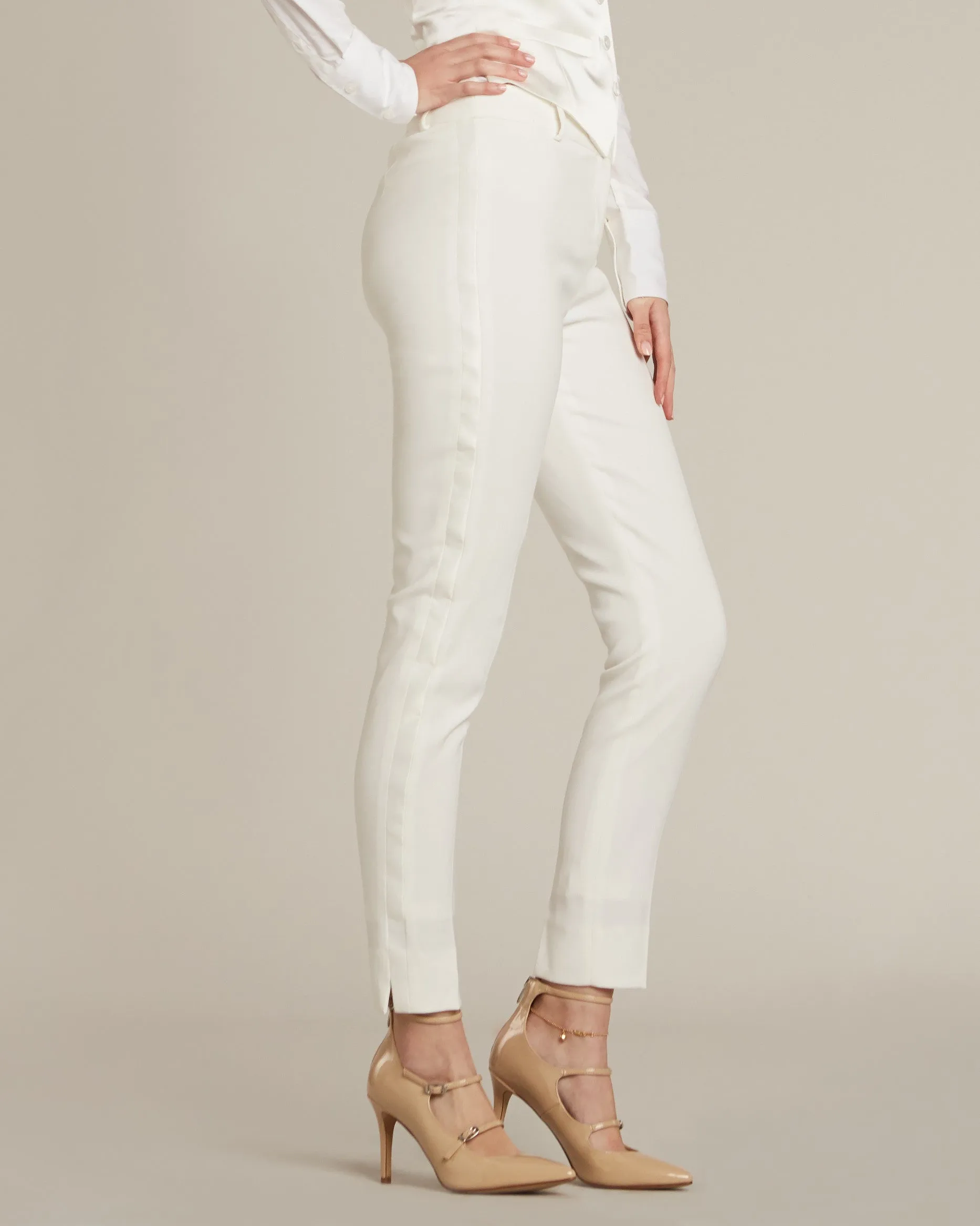 Pearl White Ultra Slim Fit Tuxedo Pants