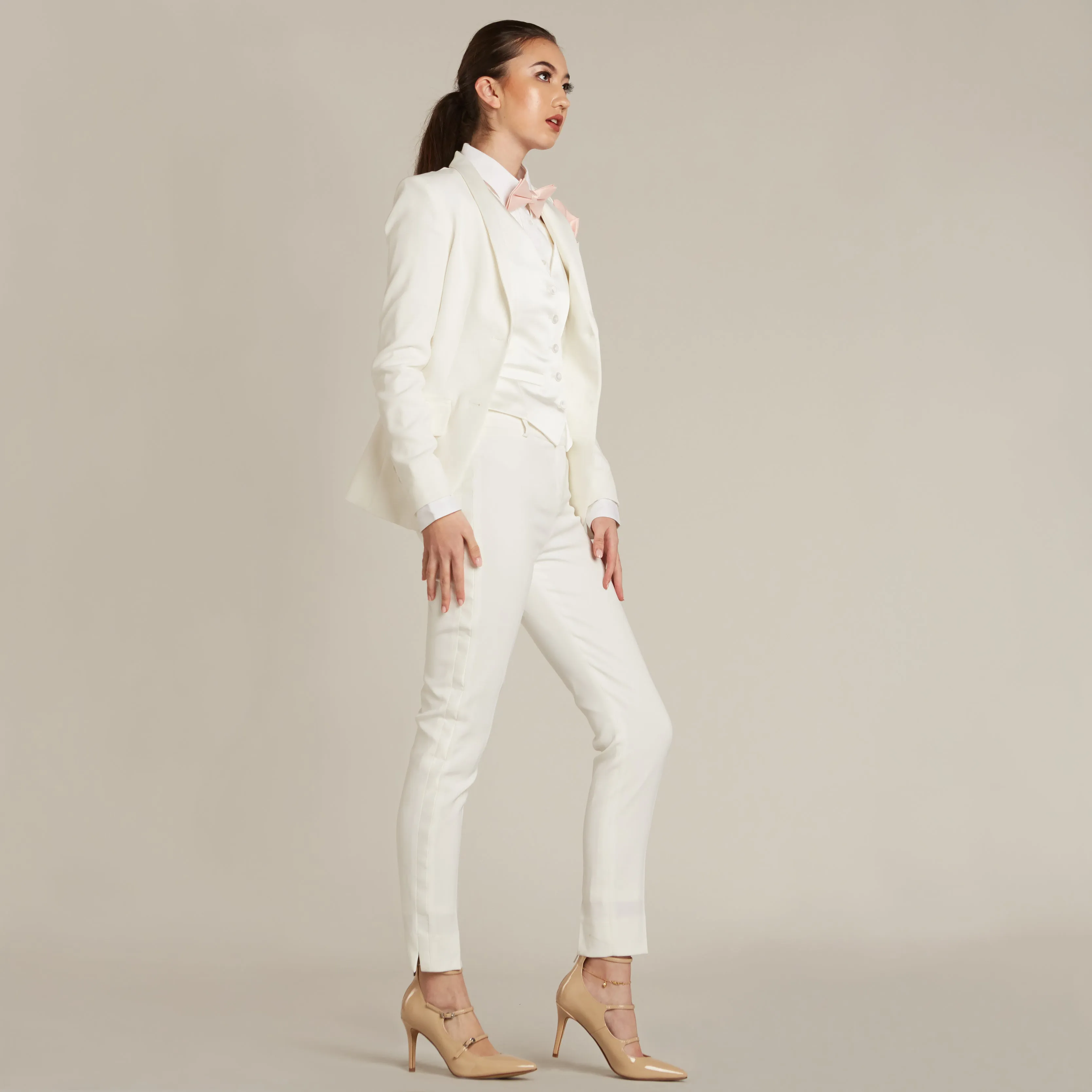 Pearl White Ultra Slim Fit Tuxedo Pants