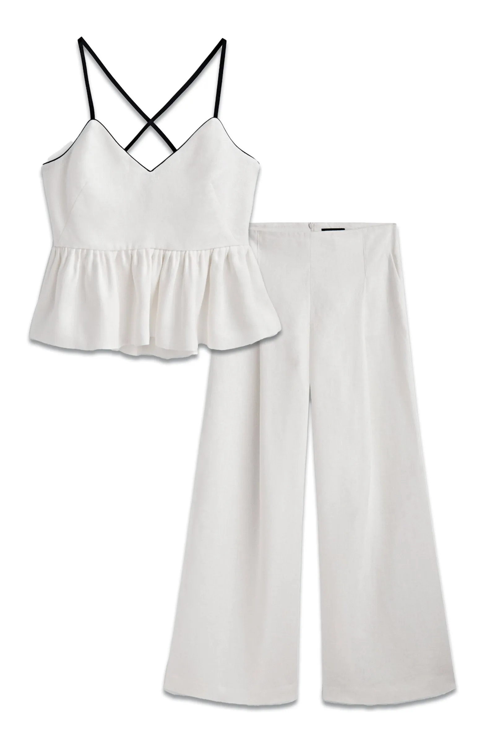 Peplum Linen Top and Wide-leg Linen Trousers