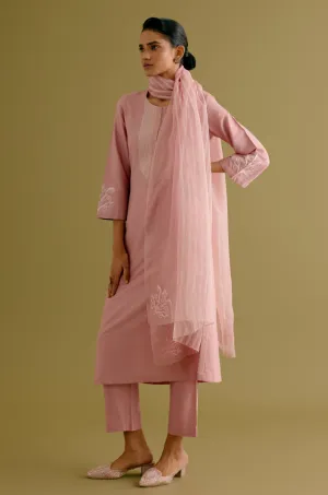 Pink Cotton Silk Blend Dori Embroidered Kurta Set