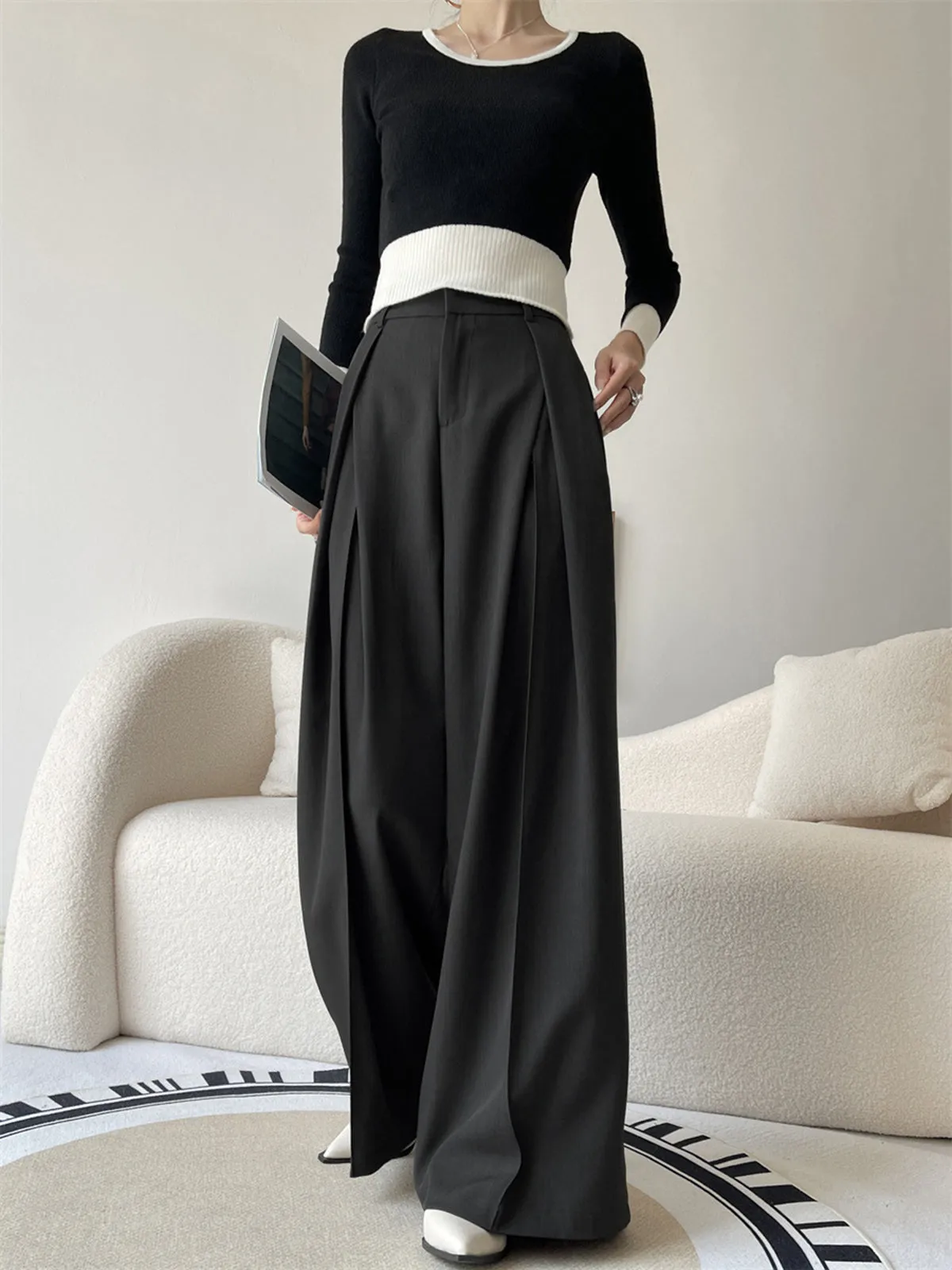 Pleated Wide Graceful Leg Suit Pants