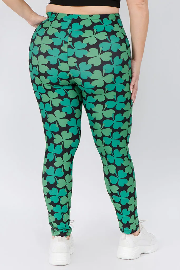 Plus Size Lucky Green Clover Printed Leggings