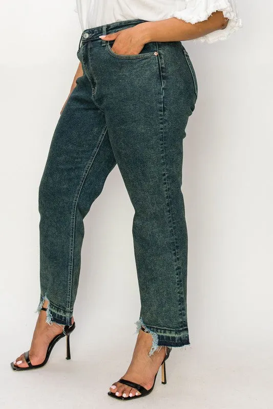 PLUS SIZE - OLIVE HIGH RISE STRETCH STRAIGHT JEANS