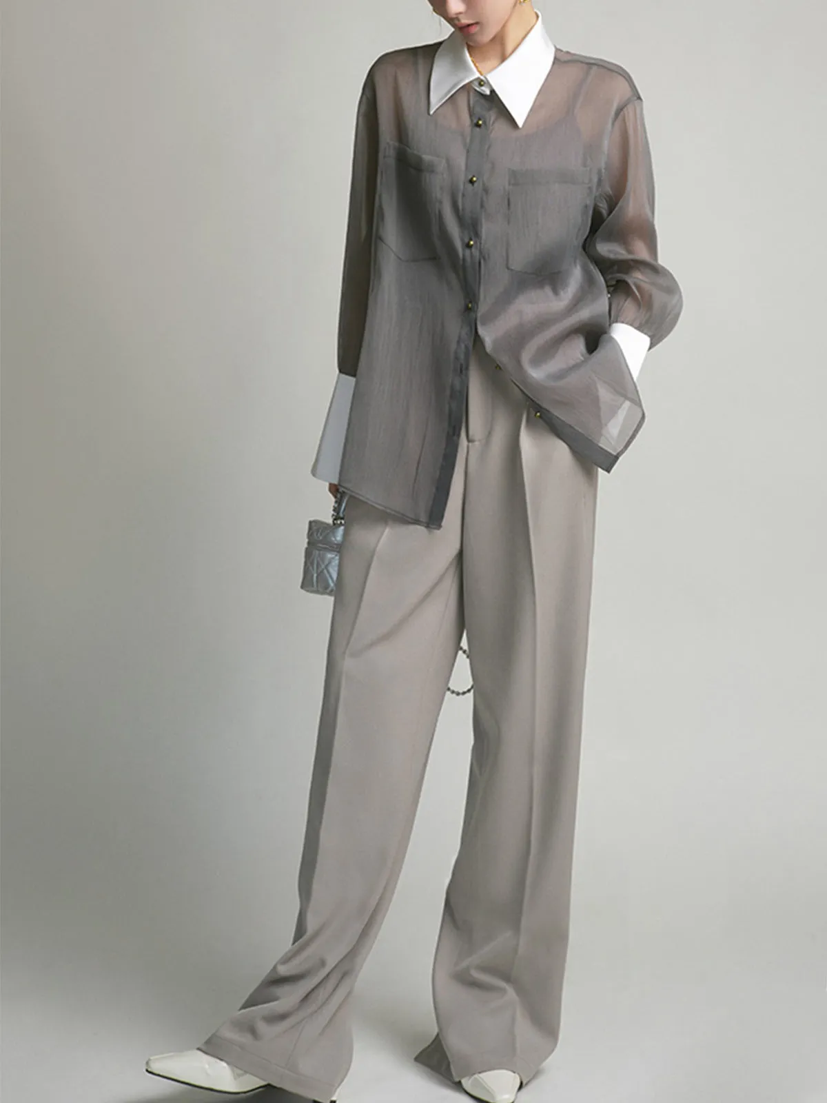 Pocket Straight Graceful Leg Split Pants