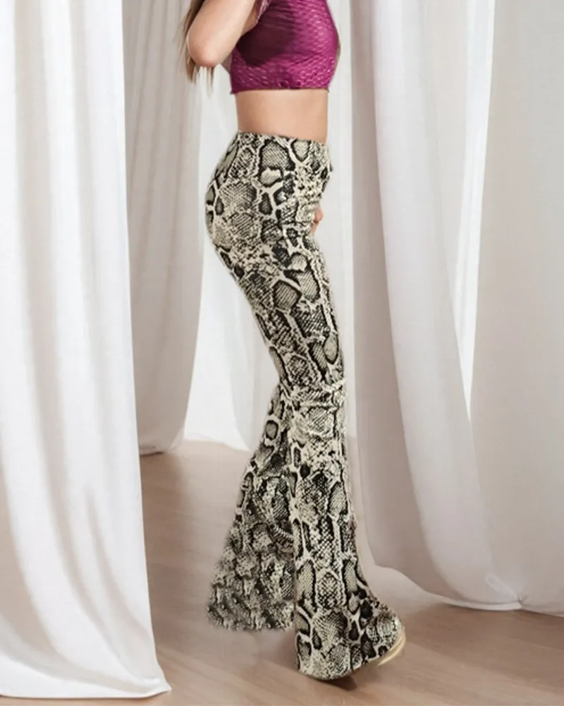 Printed Slim Fit Flared Trousers