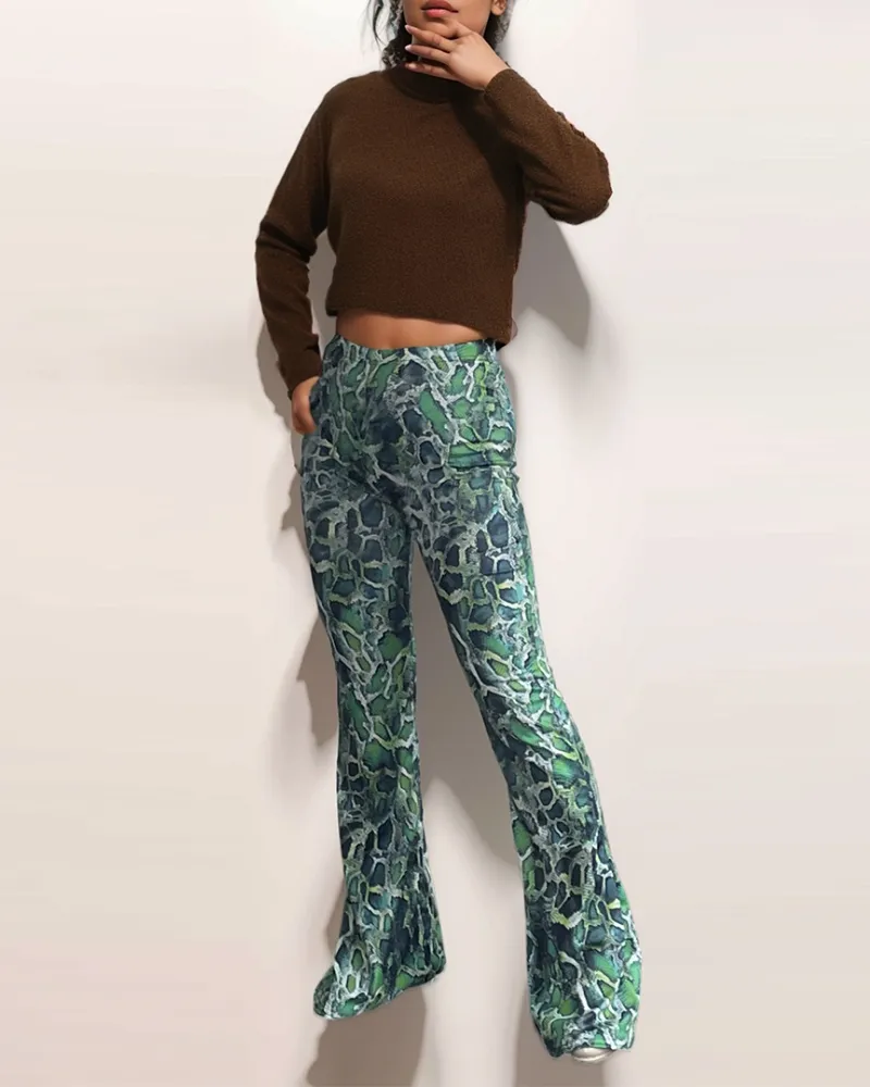 Printed Slim Fit Flared Trousers