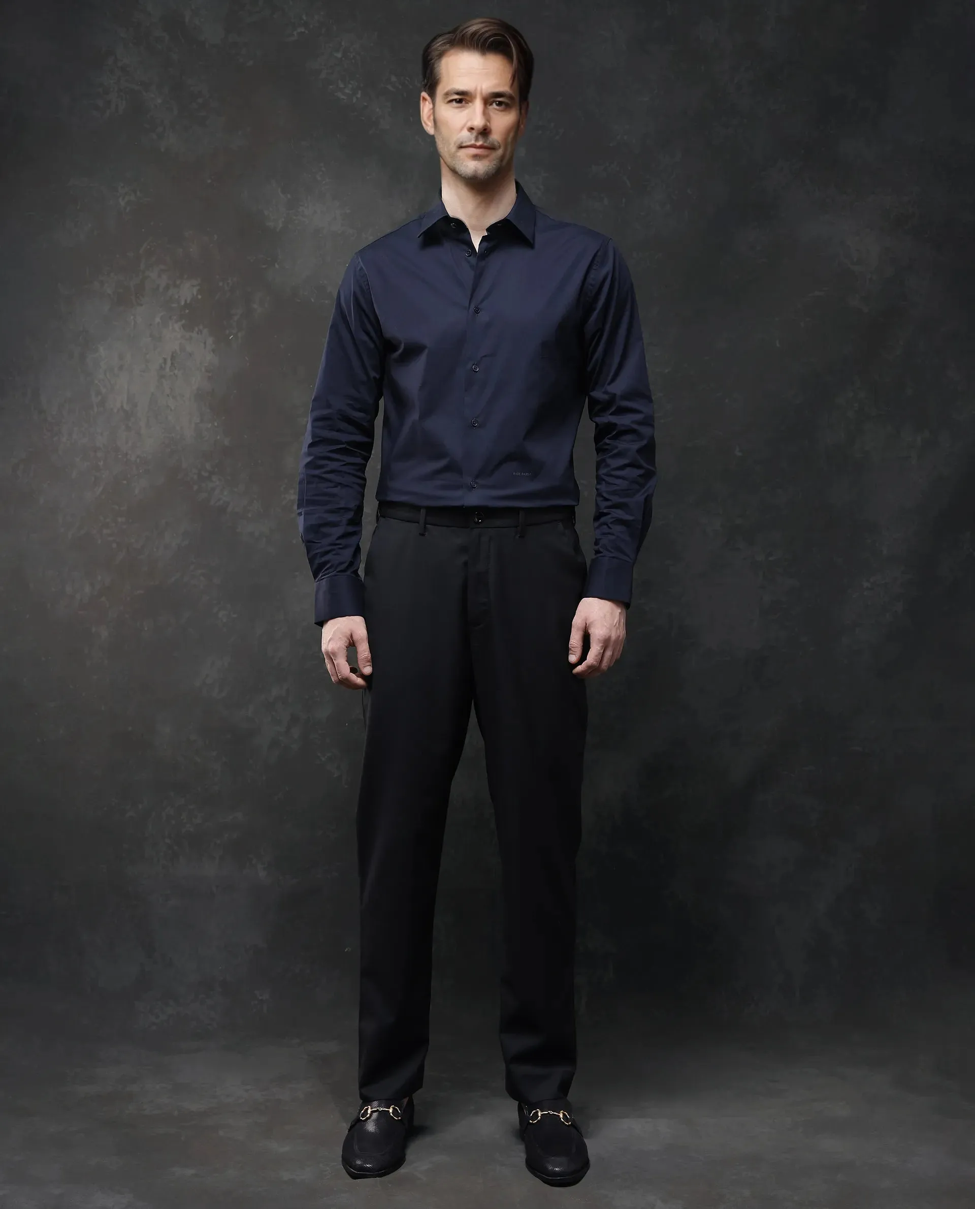 Rare Rabbit Men Ital Black Button Closure Regular Fit Plain Trouser