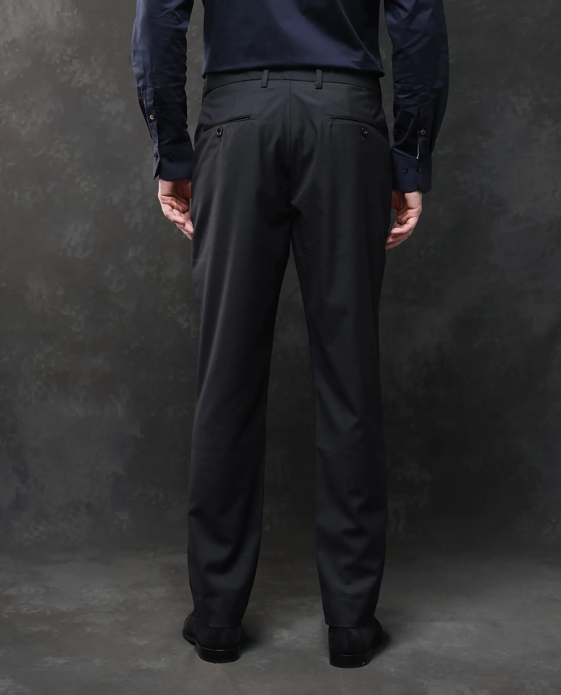 Rare Rabbit Men Ital Black Button Closure Regular Fit Plain Trouser