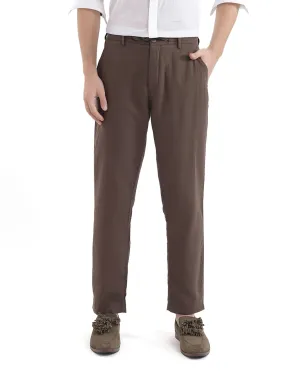 Rare Rabbit Men's Pastor-3 Dark brown Solid Mid-Rise With Drawstring And Elastic Waistband Regular Fit Trousers