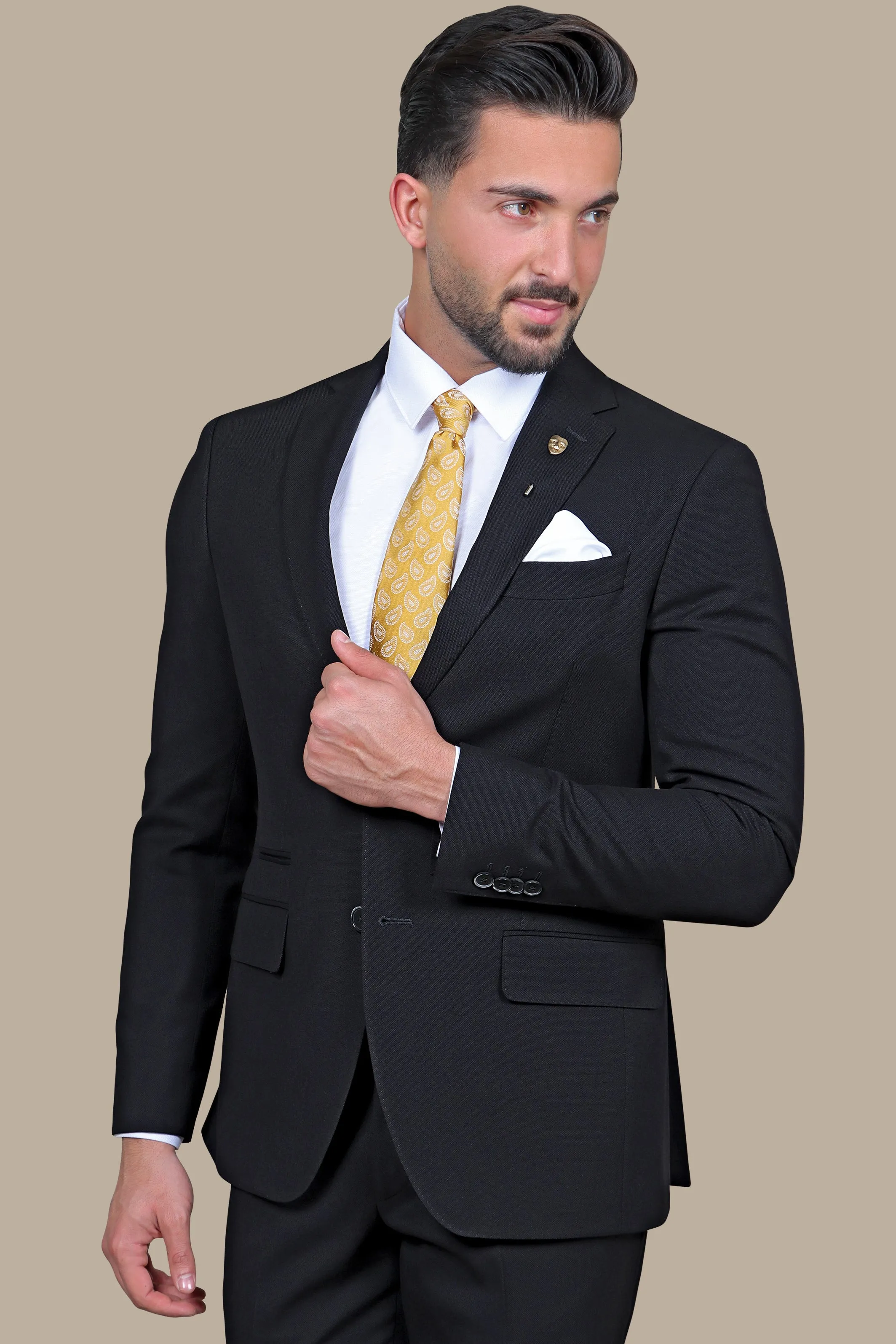 Refined Sophistication: The Black Pique Notch Suit