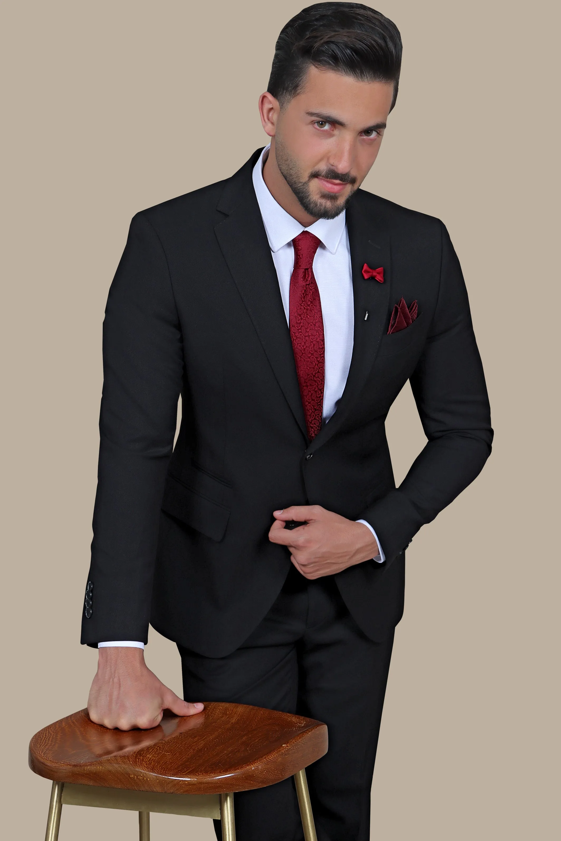 Refined Sophistication: The Black Pique Notch Suit