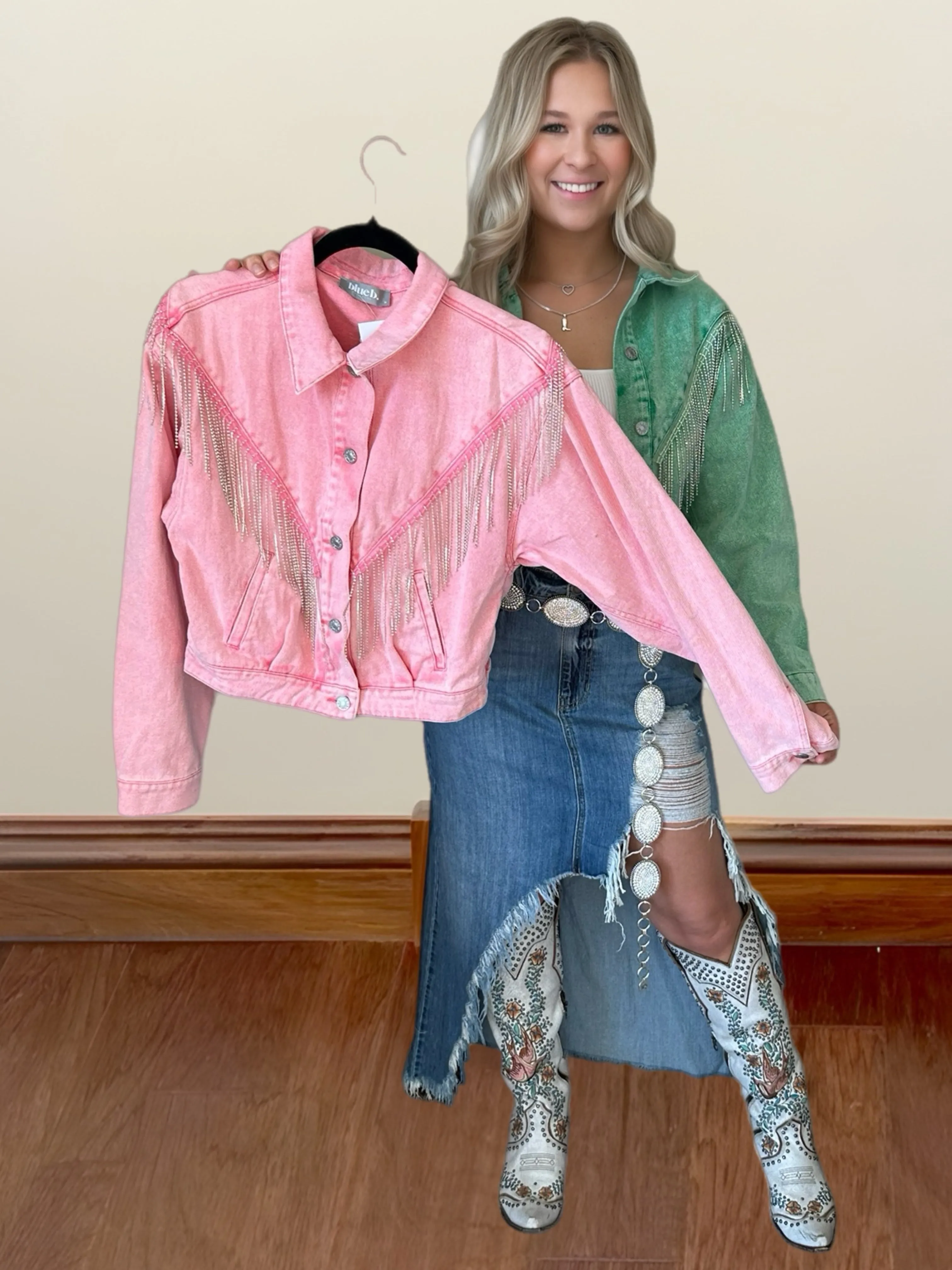 Rhinestone Fringe Denim Jacket