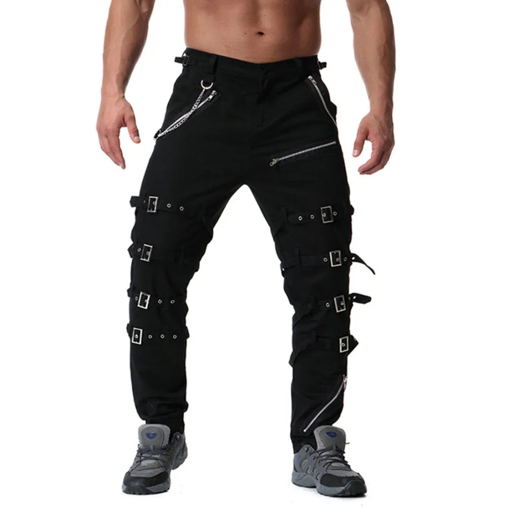 Rocker Style Multi Buckle Men Cargo Pants