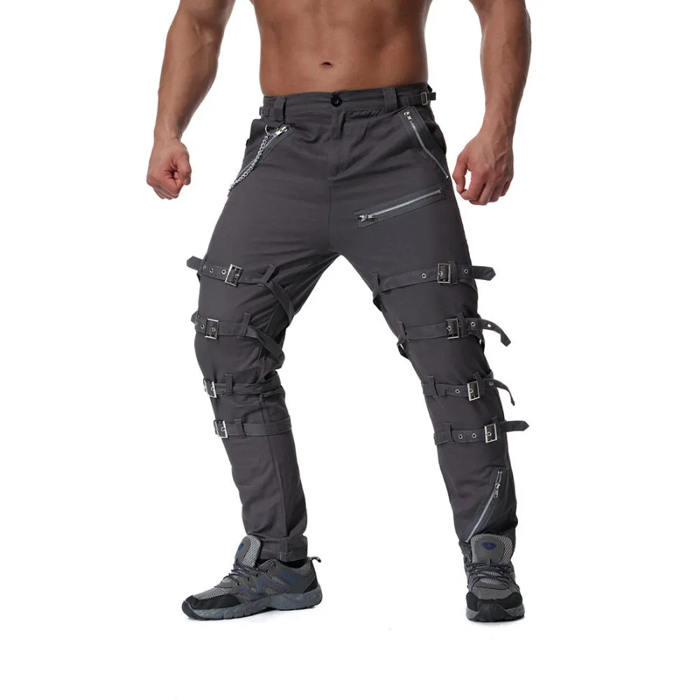 Rocker Style Multi Buckle Men Cargo Pants