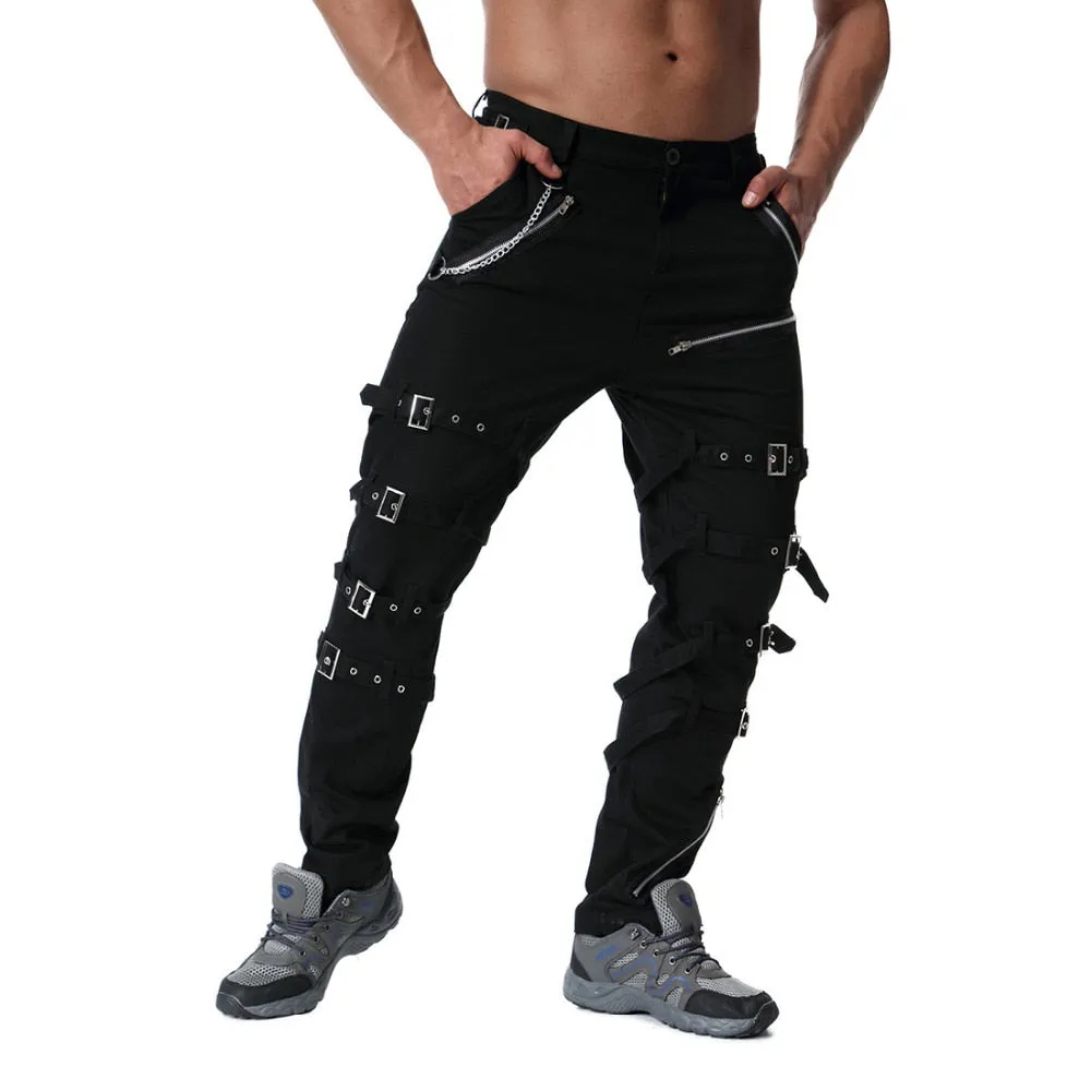 Rocker Style Multi Buckle Men Cargo Pants