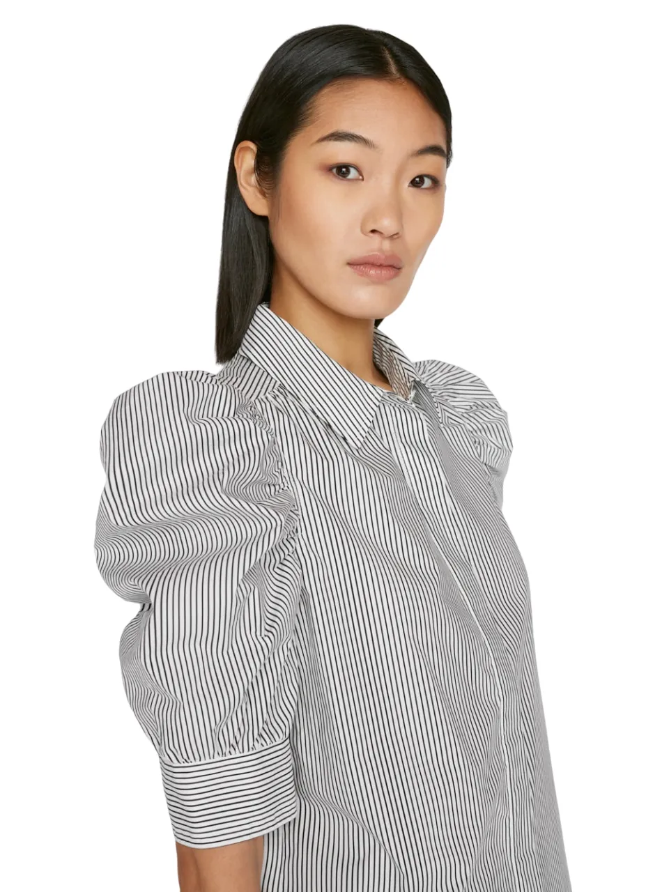 Ruched Puff Sleeve Shirt - Noir Multi