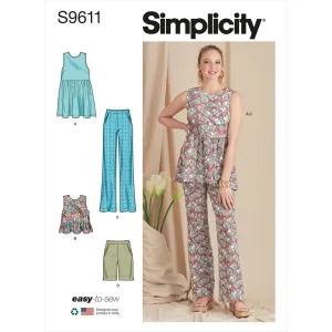 Simplicity Sewing Pattern S9611 Misses' Tunic, Cropped Top, Pants and Shorts