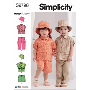 Simplicity Sewing Pattern S9798 Toddlers' Top, Pants, Shorts and Hat in Three Sizes