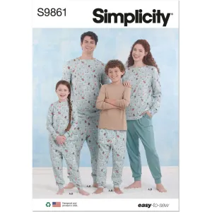 Simplicity Sewing Pattern S9861 Children's, Teens' and Adults' Knit Loungewear