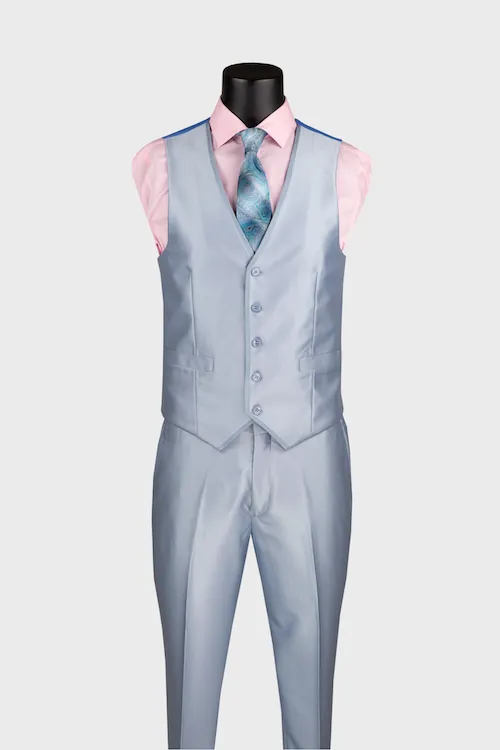 Sky Blue Shiny Notch Lapel Suit