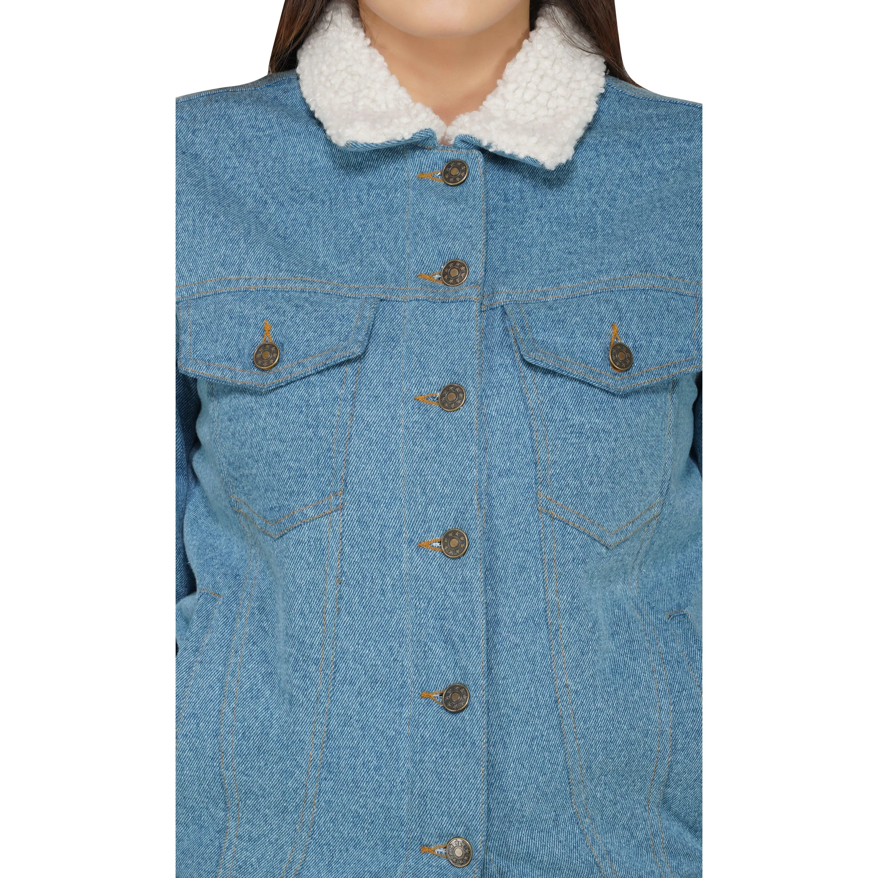 SLAY. Women's Enzyme Washed Denim Jacket with Faux-fur Lining