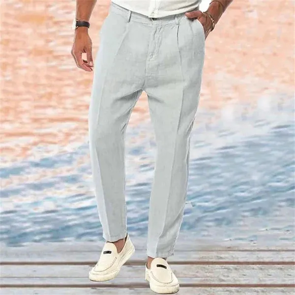 Solid Color Linen Outdoor Loose Straight Pants