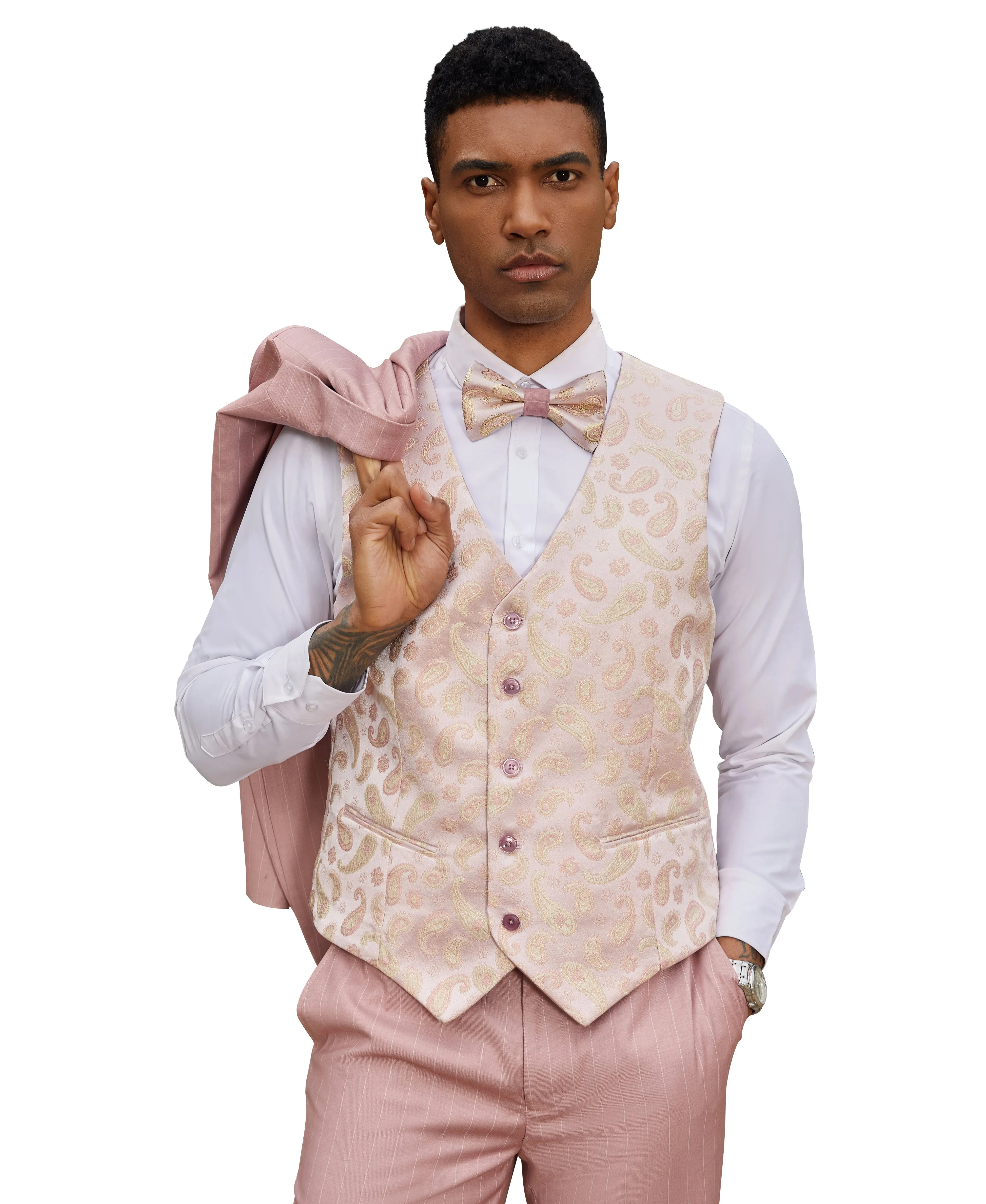 Stacy Adams Hybrid-Fit Vested Suit, Rose Pinstriped