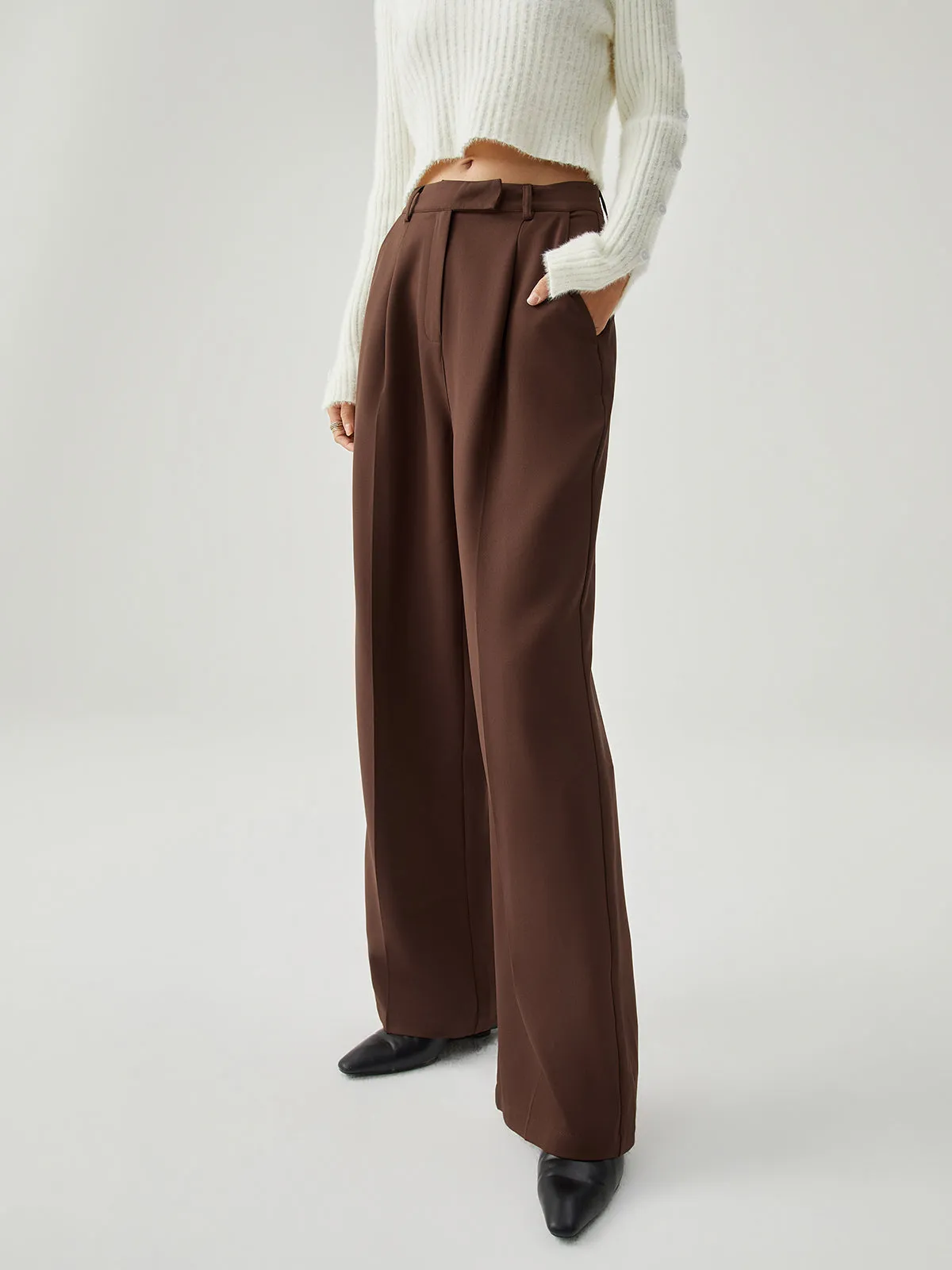 Straight Leg Graceful Pleated Dress Pants