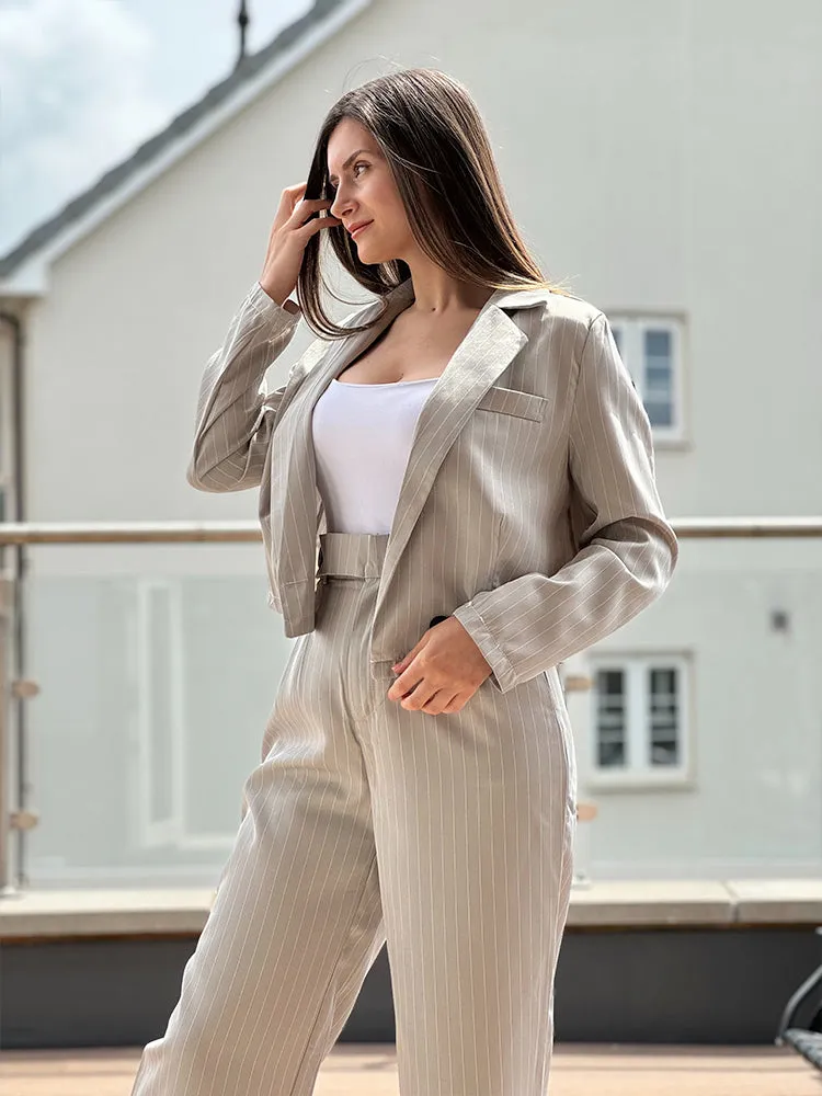 Striped Short Lapel Suit & Straight Pants Set