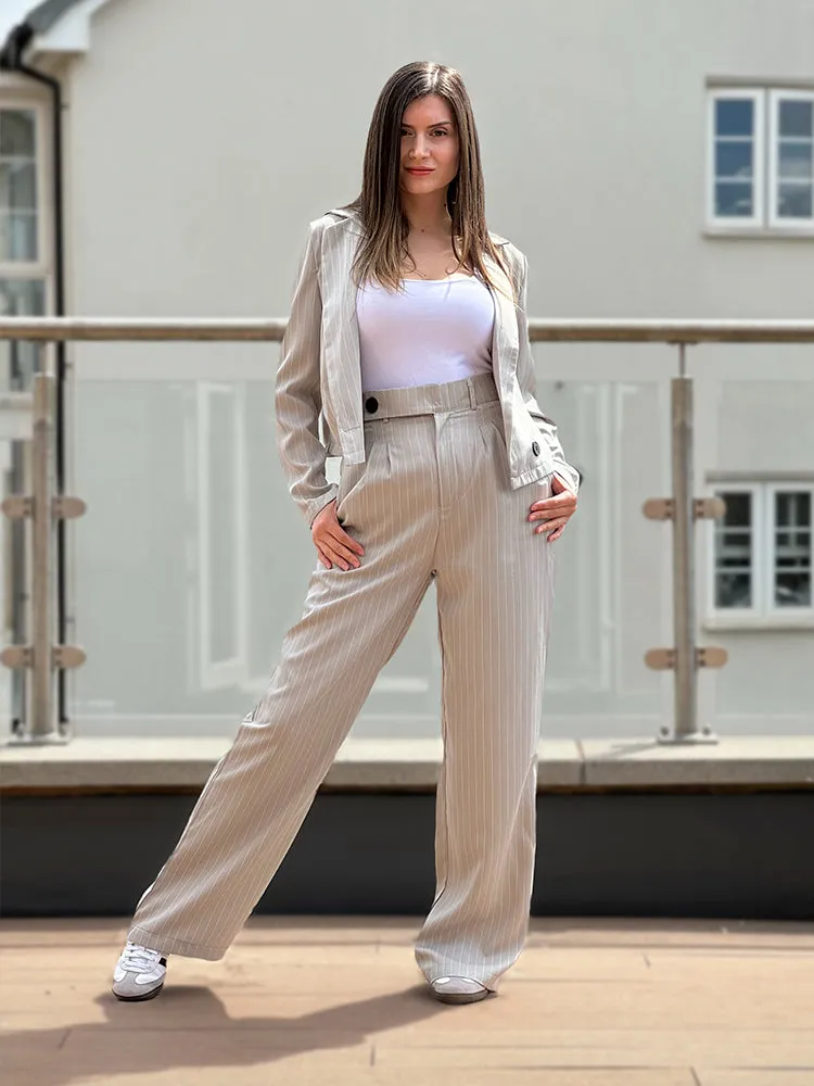 Striped Short Lapel Suit & Straight Pants Set