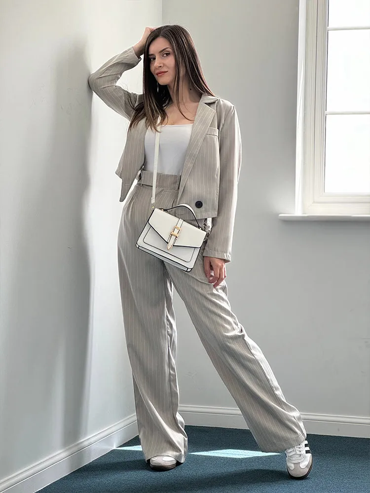 Striped Short Lapel Suit & Straight Pants Set