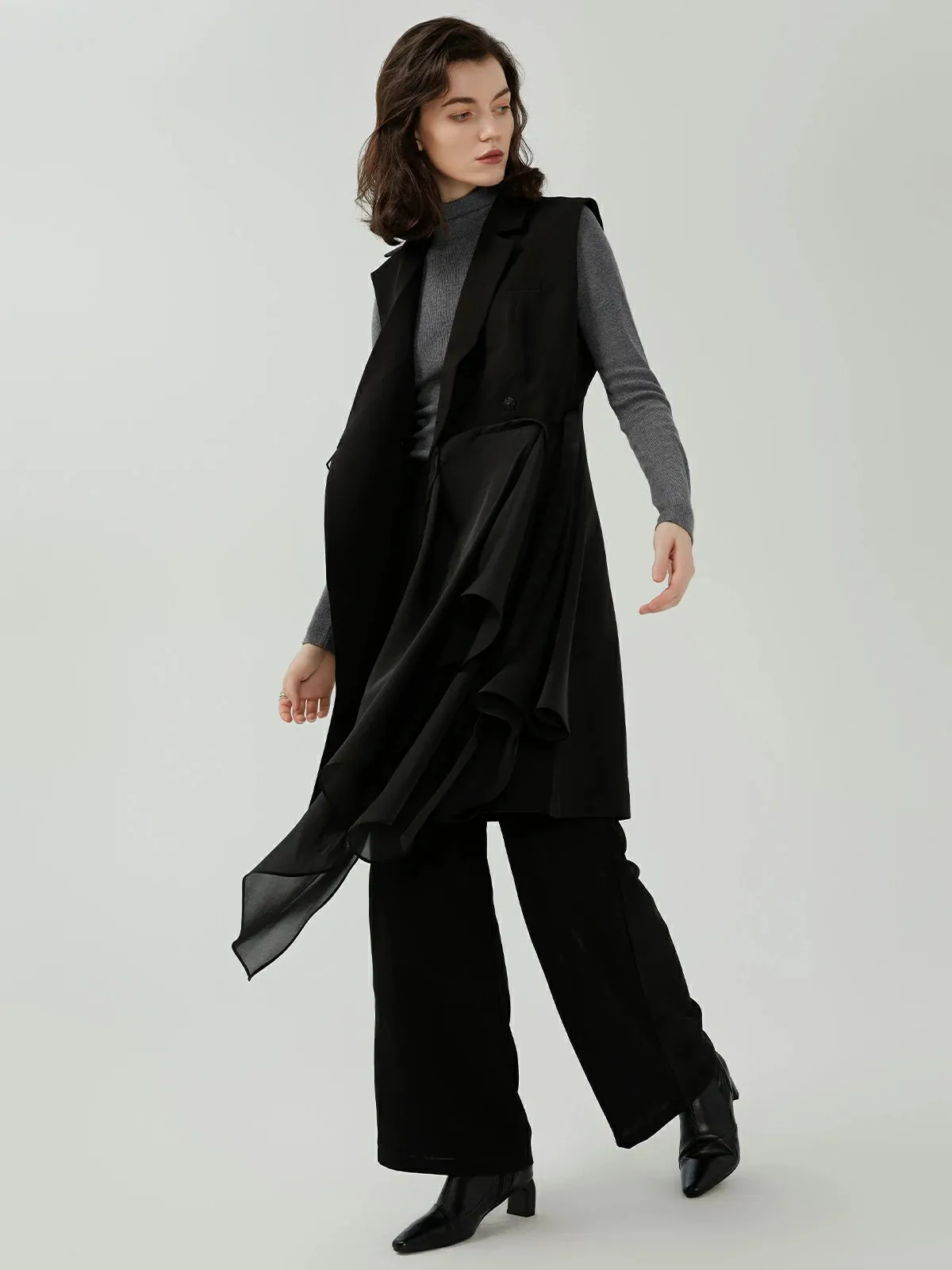 Suit Collar Irregular Hem Long Vest