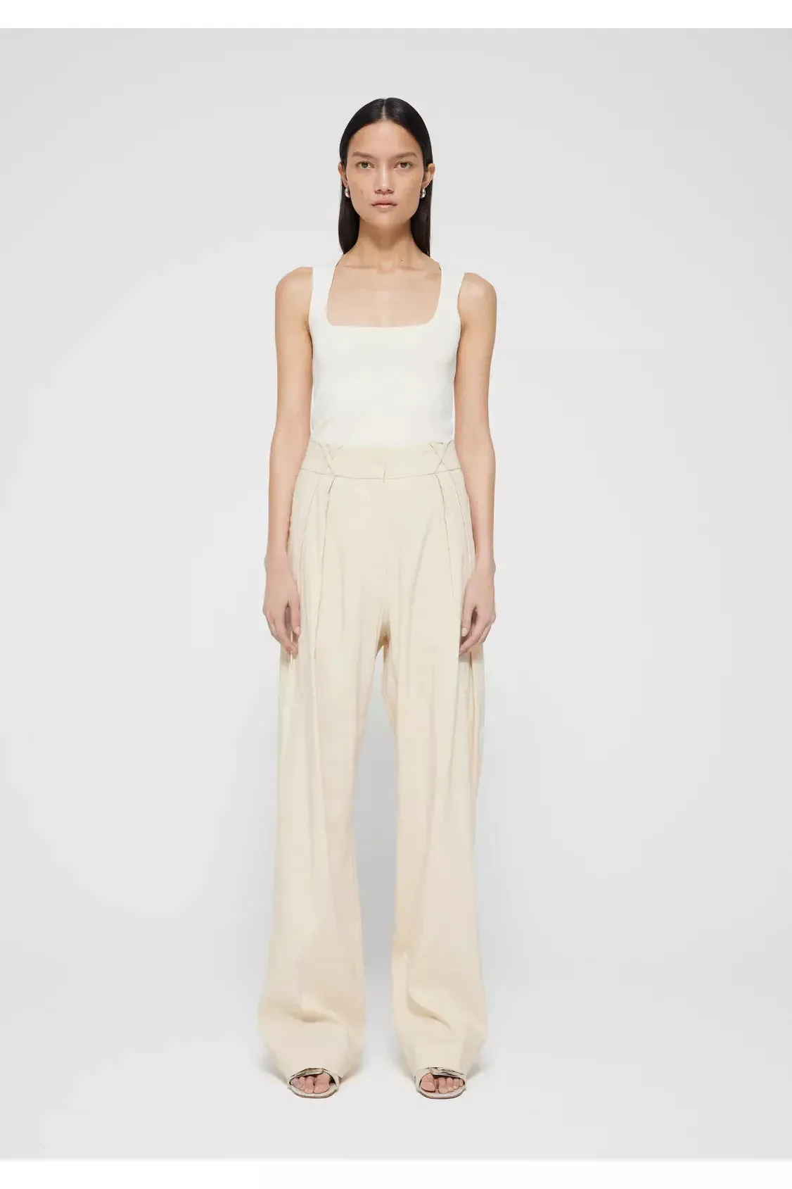 Tailored Linen-Blend Trousers - Cream