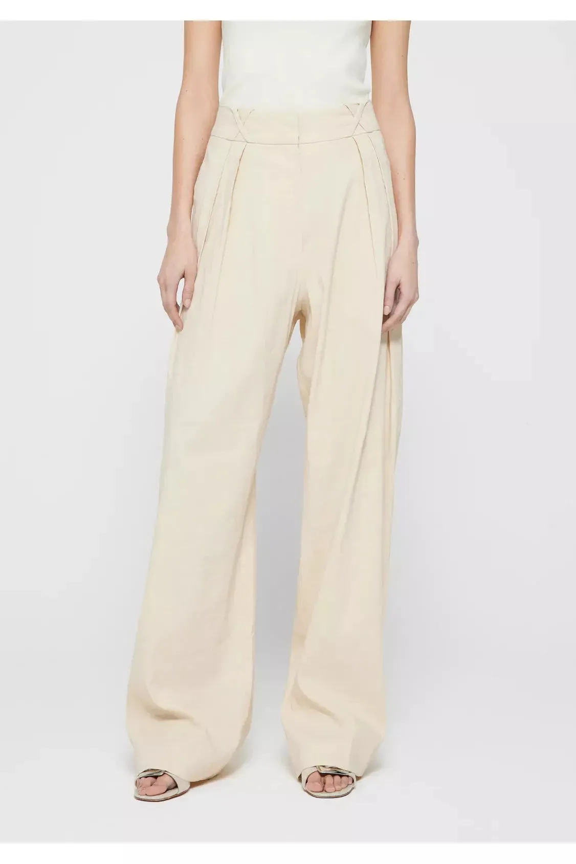 Tailored Linen-Blend Trousers - Cream