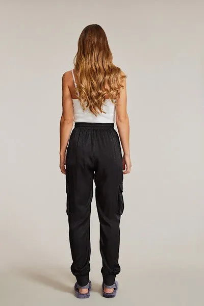 Textured satin cargo pants