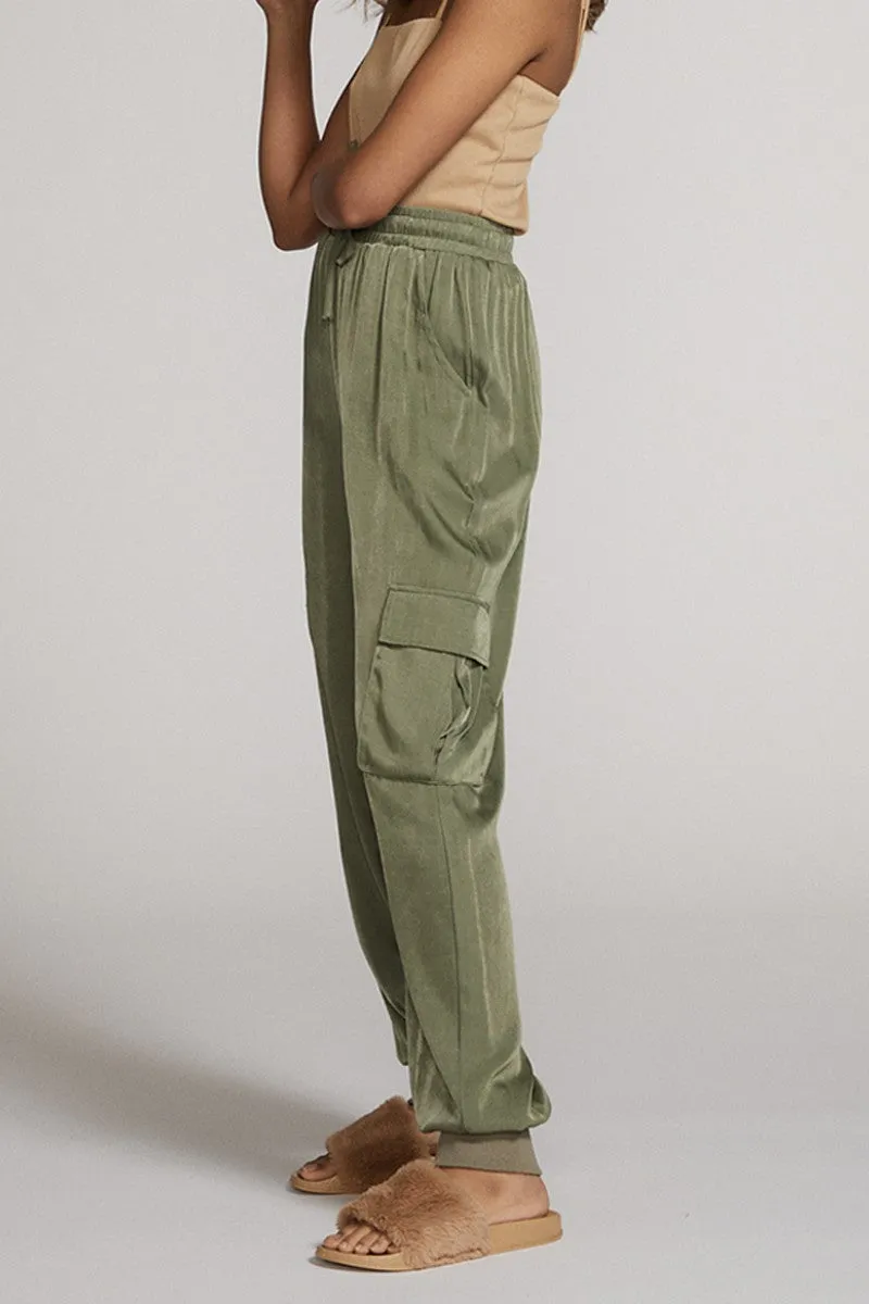 Textured satin cargo pants