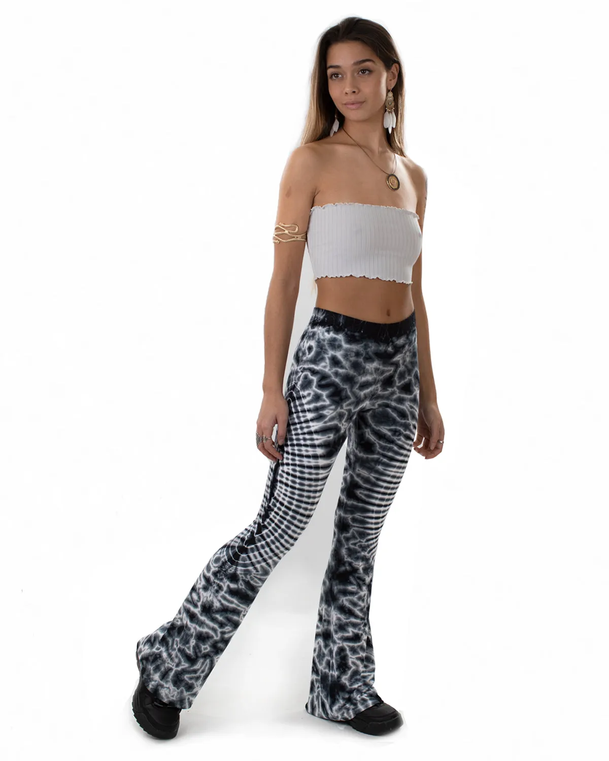 Tie Dye Flared Leggings Black/White