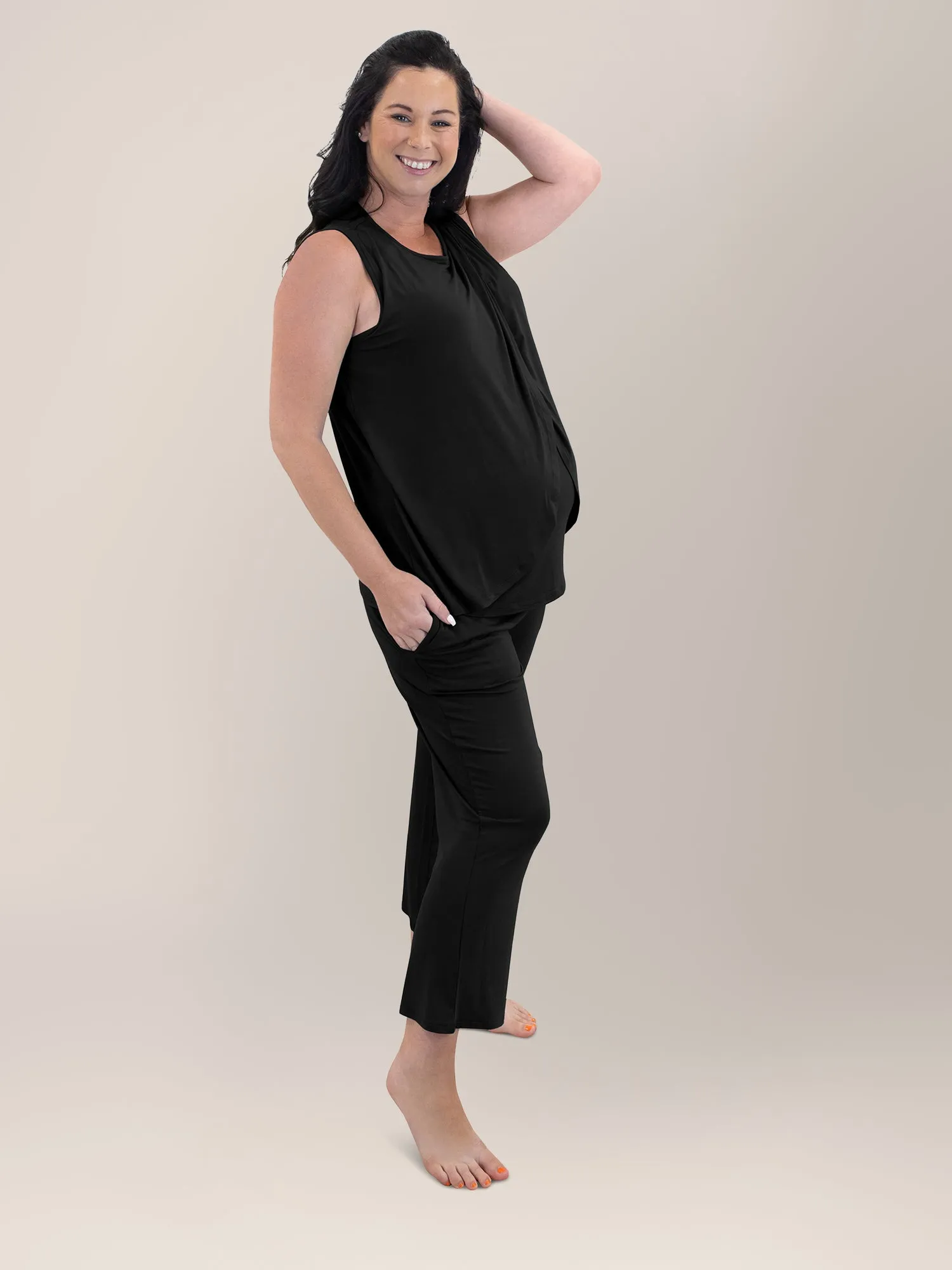 Tulip Hem Nursing Tank & Capri Pajama Set | Black