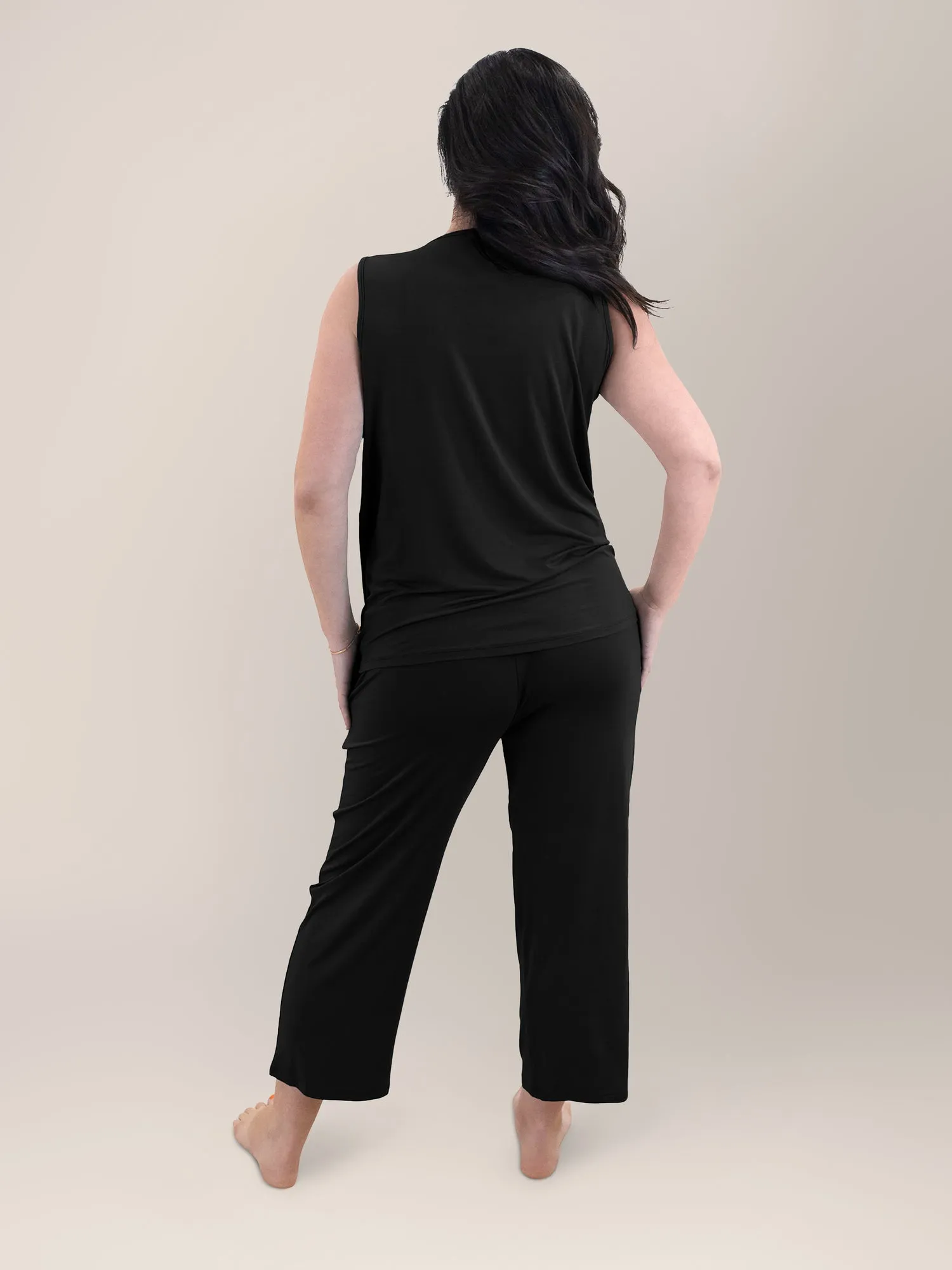 Tulip Hem Nursing Tank & Capri Pajama Set | Black