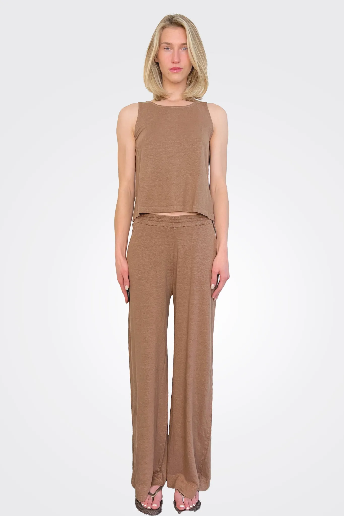 Wide Leg Comfort Trousers - Mocha