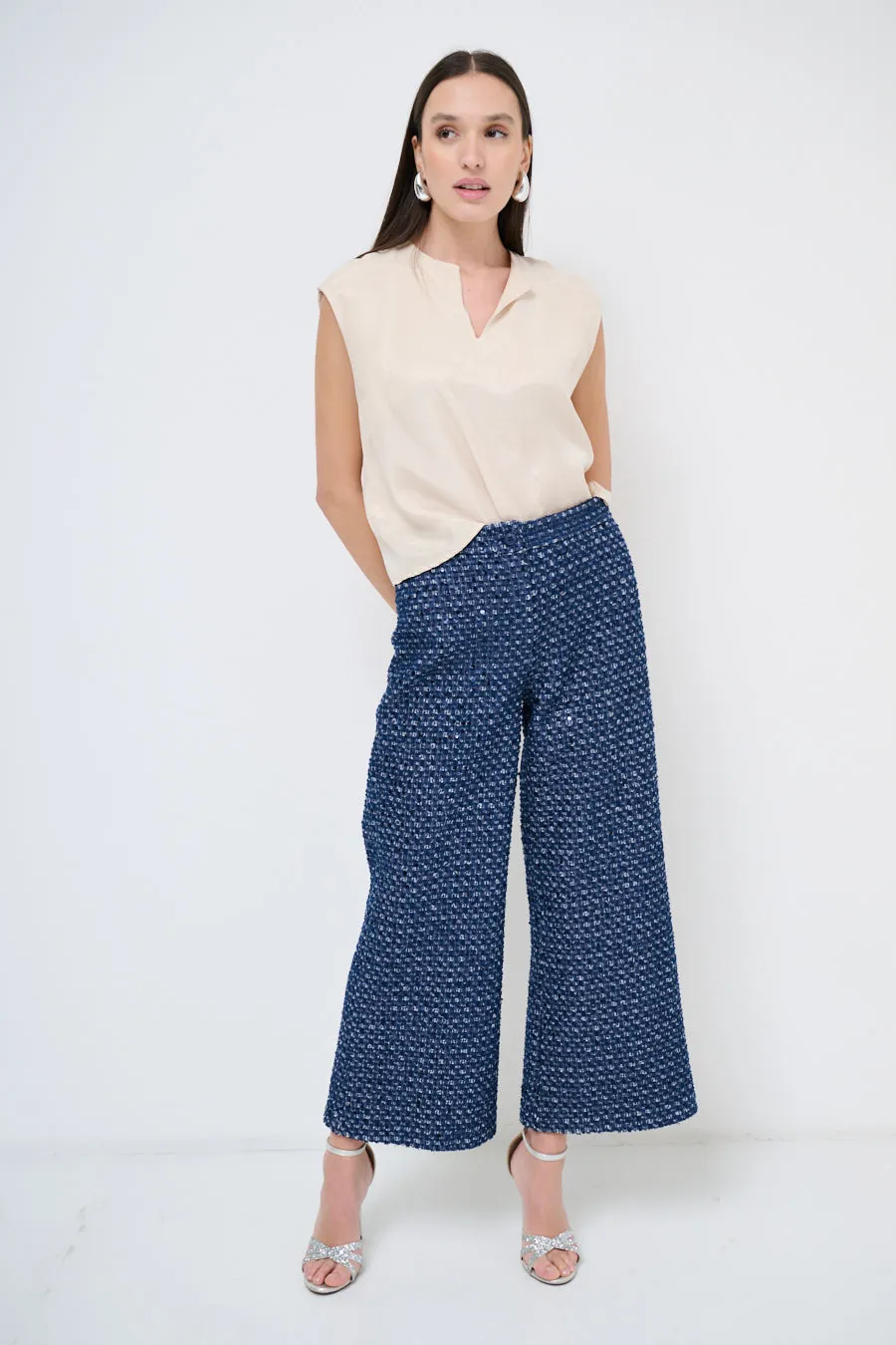 Wide-leg sequin trousers with high waist wholesale